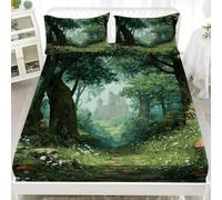 Individual Sabana Bajera Ajustable 90x200 cm Bolsillo Profundo 30 cm Sendero del Bosque De FantasíA Transpirable y Suave Fácil de Cuidar Sábana Bajera Verde para Decoración Dormitorio Ropa de Cama