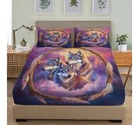 Individual Sabana Bajera Ajustable 90x200 cm Bolsillo Profundo 30 cm SueñO AtrapasueñOs Lobo Gris Pluma Fácil de Cuidar Sábana Bajera PúRpura Rosado para Decoración Dormitorio Ropa de Cama