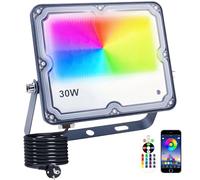 Indmird Foco LED RGB 30W Focos LED Exterior con Control Remoto IP66 Impermeable 16 Millones de Colores 28 Modos Proyector LED RGB Exterior Para Jardín Patio Pasillo Garaje Terraza Navidad