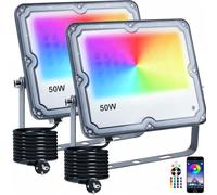 Indmird Foco LED RGB 50W Focos Led Exterior con Control Remoto IP66 Impermeable 16 Millones de Colores 28 Modos Proyector Led RGB Exterior Para Jardín Patio Pasillo Garaje Terraza Navidad