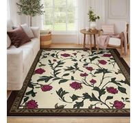 Indoor Area 140x200 Alfombra Easy Cleaning William Morris Floral botanico Alfombrilla Ivory Cream Rose Tapete Non Shedding for Bed Room Salon Comedor Dark Brown Border