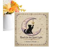 Indoor Background Cloth - Cat Moon Pattern Embroidery Art | Holiday Wall Background Banner For Decoration | Ideal For Living Room Party Photography Family Gathering Dining Room Birthday