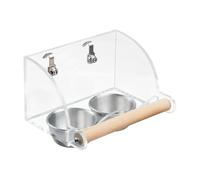 Indoor Bird Feeder, Food and Water Feeder, Transparent Acrylic with Stainless Steel Hooks, Parrot Feeding Dish Cup, Bird Plate for Parakeet, Cockatiels, Clear Color