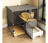 Indoor Cat Cage with Cat Litter Box 2 Tier Pet Crate Playpen Small Animal Cage, Exercise Place Ideal for 1-3 Cats, 75x49x73cm