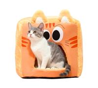 Indoor Cat Nest - Plush Sleeping Tent Bed for Pets | Soft Warm Enclosed Cat Bed, Winter Shelter for Living Room Home Apartment Farmhouse Garage, Comfortable Hideouts, 38x38x38cm Black Orange Siamese