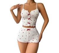 Indoor House - Conjunto gráfico de verano para mujer, bonito pantalón corto y pantalones cortos acanalados, 2 conjuntos de traje corto para mujer, rosso, XXL