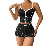 Indoor House - Conjunto gráfico de verano para mujer, bonito pantalón corto y pantalones cortos acanalados, 2 conjuntos de traje corto para mujer, Negro, M
