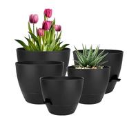 Indoor Self Watering Planter - 5-Pack Decorative Pots with Saucers, Bottom Watering Flower Pots for Indoor and Outdoor Gardening | Planter Set for Balcony, Yard, Backyard, Home Plants