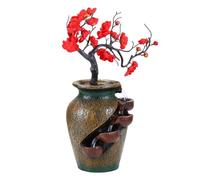 Indoor Water Fountain - 15,75 pulgadas Zen Dećor Característica | Resin Cascading Waterfall - Artistic Feņg Sui Ornament with Simulated Trees for TranquîlHome Office Living Room Tabletop Decor
