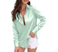 IndoPrimo Camisa de satén para mujer con cuello extendido, patrón sólido, mangas completas, ajuste regular, estilo occidental y longitud estándar, Pista, 36