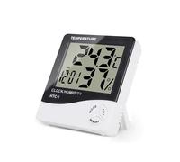 IndoTeam Termómetro digital higrómetro para interiores, termómetro digital preciso, medidor de temperatura, monitor de humedad con reloj despertador, pantalla LCD fácil de leer para el hogar, color