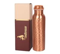 INDTRESOR Botella de Agua de Cobre Puro - Hecha a Mano - Beneficios de Salud Ayurveda - Grande 1 L - A Prueba de Fugas, Fácil de Transportar para Deportes, Fitness, Yoga, Escuela - Acabado Natural de