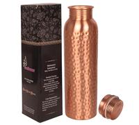 INDTRESOR Botella de agua de cobre puro, hecha a mano, beneficios para la salud Ayurveda, grande, 35 onzas, a prueba de fugas, fácil de transportar para deportes, fitness, yoga, escuela, acabado de