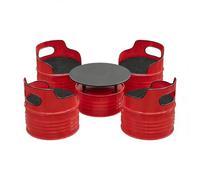 Industrial Barrel Table and Chairs, Heavy-Duty Metal Patio Furniture with PU Leather Cushions, Round Coffee with Storage for Balcony Game Room(L)