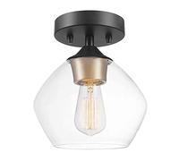 Industrial Ceiling Light Semi Flush Mount, Rustic Vintage Farmhouse Lighting Chandeliers for Kitchen Island Hallway Entryway, Matte Black Ceiling Lamp with Clear Glass