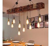 Industrial Chandelier Wood Hanging Lamp Rustic Metal Sling Brown Wooden Beam Large Linear Island Pendant Lights Handmade Farmhouse Light