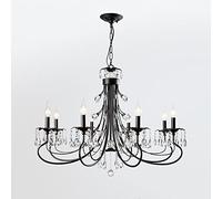 Industrial Crystal Chandelier Black Metal Candle Pendant Light, Farmhouse Hanging Ceiling Lighting Fixture E14 Suspended Lamps for Kitchen Island Living Room Bedroom