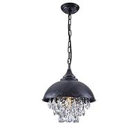 Industrial Crystal Chandeliers Iron Pot Lid Pendant Light Metal Vintage Pendant Light Crystal Lamps for Dining Room Coffee Bar