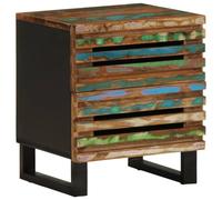 Industrial Design Recycled Solid Wood Nightstand 40x34x46 cm with 2 Drawers - Unique Handmade Vintage Bedside Table for Home Decor Storage - Eco-Friendly Furniture from Reclaimed Teak Mango Pine
