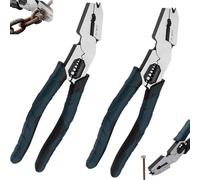 Industrial Grade Wire Cutters, Cr-V Steel 9-in-1 Multi Tool Pliers for Stripping, Crimping & Cutting, Compound Action Leverage Design for Easy Nail Pulling & Repair (2Pcs)