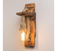Industrial Hemp Rope Wall Mount Light Rustic Retro Wall Lamp, Pastoral Wooden Wall Lighting Fixture Antique E27 Wall Lamps Wall Light