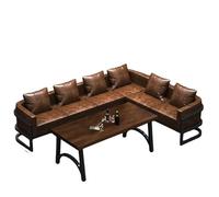 Industrial L-Shaped Sectional Sofa with Coffee Table Set, Faux Leather Upholstery, Modern Metal Frame, Ideal for Bar, Lounge, and Entertainment Spaces(D)