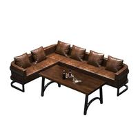 Industrial L-Shaped Sectional Sofa with Coffee Table Set, Faux Leather Upholstery, Modern Metal Frame, Ideal for Bar, Lounge, and Entertainment Spaces(E)