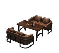 Industrial L-Shaped Sectional Sofa with Coffee Table Set, Faux Leather Upholstery, Modern Metal Frame, Ideal for Bar, Lounge, and Entertainment Spaces(B)