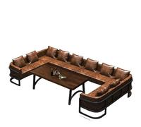 Industrial L-Shaped Sectional Sofa with Coffee Table Set, Faux Leather Upholstery, Modern Metal Frame, Ideal for Bar, Lounge, and Entertainment Spaces(G)