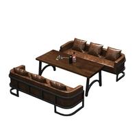 Industrial L-Shaped Sectional Sofa with Coffee Table Set, Faux Leather Upholstery, Modern Metal Frame, Ideal for Bar, Lounge, and Entertainment Spaces(C)