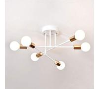 Industrial - Lámpara de techo retro semiF para cocina y sala de estar, metal antioxidante, diseño de 6 luces, color blanco
