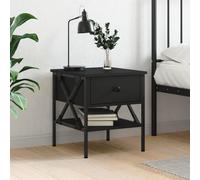 Industrial Nightstand Black 40x42x45 cm - Engineered Wood Iron Side Table with Adjustable Legs, Spacious Storage for Bedroom, Living Room - Durable, Moisture Resistant, Scratch Proof Surface