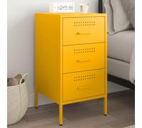 Industrial Nightstand Mustard Yellow 36x39x68 cm, Cold Rolled Steel Bedside Table with 3 Drawers, Adjustable Legs for Bedroom & Living Room, Sturdy Modern Side Table with Wall Mounting Kit