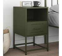 Industrial Nightstand Olive Green Steel 36x39x60.5 cm with Wall Mount, Sturdy Bedside Table for Bedroom & Living Room, Multi-Purpose Storage Side Table with Spacious Shelf