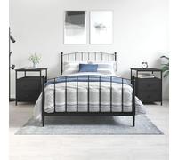 Industrial Nightstand Set of 2, Black Engineered Wood Bedside Table with Iron Frame, 44x45x60cm, Adjustable Legs, Wall Mount Included for Safety, Modern Bedroom Furniture with Storage Shelf