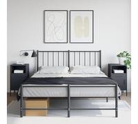 Industrial Nightstand Set of 2, Cold Rolled Steel Bedside Table with Adjustable Legs, Anthracite Gray End Table for Living Room & Bedroom, 36x39x68 cm, Max Load 20kg, Easy to Clean & Assemble