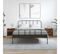 Industrial Nightstand Set of 2, Engineered Wood & Iron Smoke Oak Bedside Tables with 2 Drawers, Adjustable Legs, 40x42x50cm for Bedroom Living Room, Wall Anchor Included