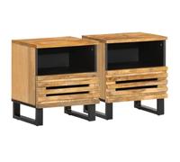 Industrial Nightstand Set of 2 Solid Mango Wood Bedside Tables with Storage Drawer & Shelf, Rustic Night Stands for Bedroom, Living Room, 40x34x46 cm