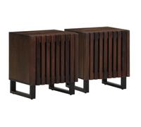 Industrial Nightstand Set of 2 Solid Mango Wood Bedside Tables with Storage Shelf 40x34x46 cm for Modern Bedroom Decor Brown