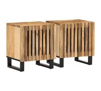 Industrial Nightstand Set of 2, Solid Mango Wood Bedside Tables with Storage Shelf, Rustic End Table for Bedroom Living Room, 40x34x46 cm, Requires Assembly