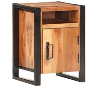 Industrial Nightstand Solid Acacia Wood 40x35x55 cm with 2 Compartments & Door, Rustic Bedside Table for Bedroom, Sturdy Powder Coated Steel Frame, Unique Handcrafted Design, Easy Assembly Required