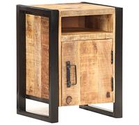 Industrial Nightstand Solid Mango Wood 40x35x55 cm with 2 Compartments & Door, Rustic Bedside Table or Accent Cabinet, Natural Finish & Powder Coated Steel, Sturdy and Durable Furniture for Home