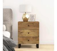 Industrial Nightstand with 3 Drawers - Solid Mango Wood Bedside Table with Metal Legs, Honey Brown Finish, 50x33x62 cm, Modern Storage for Bedroom & Living Room