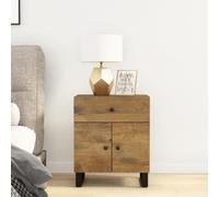 Industrial Nightstand with Mango Wood & Metal Legs, 50x33x60 cm Bedside Table with Drawer Storage Shelf, Solid Wood End Table for Living Room & Bedroom Decor