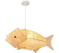 Industrial Pendant Light Fish-Shaped Lantern Pendant Light Natural Weaving Wicker Chandelier Woven Adjustable Ceiling Hanging Lamp,Pendant Ceiling Light