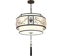 Industrial Pendant Light Geometric Retro Fabric Lantern Pendant Light Chinese Style Circular Drum Shade Chandelier Ceiling Lighting Fixture,Pendant Ceiling Light