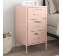 Industrial Pink Night Stand with 3 Drawers, Cold Rolled Steel Bedside Table 36x39x68 cm, Adjustable Feet for Living Room & Bedroom, Sturdy & Spacious Storage Furniture