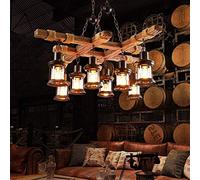 Industrial Retro Chandelier Vintage Steampunk Wood Hanging Lamp Loft Bar Pendant Lights Height Adjustable Chain Dining Room Antique Metal Glass Wood Decorative Decor Lighting
