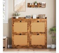 Industrial Safety Storage Cabinet - Secure Hazardous Material Locker with 4 Deep Turn Drawers, Adjustable 3-Tier Shelves, Anti-Tip Child-Safe, Rattan Design, Chemical Storage for Entryway
