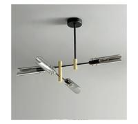Industrial Sputnik Chandelier Lighting Metal Pendant Rotatable Lamp Arms Hanging with Smoke Gray Glass Shade for Bedroom Living Kitchen Light Fixture(Amber,4Light)